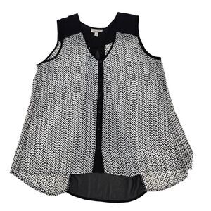Dress Barn Women's Sleeveless Sheer Blouse Chevron Black/White Size XL